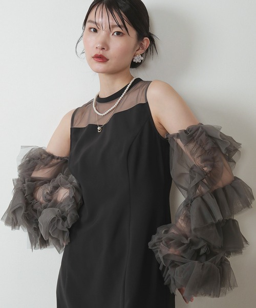 Kana ドレス チュールフリルスリーブ Iライン 2way ドレス 結婚式