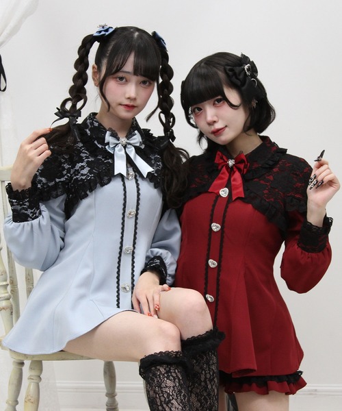 DearMyLove セットアップ キラキラハートビジューレース重ねフリル