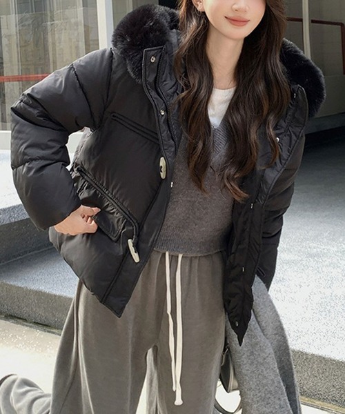 ダウンコート ダウンジャケット フェイクファーフード中綿ジャケット