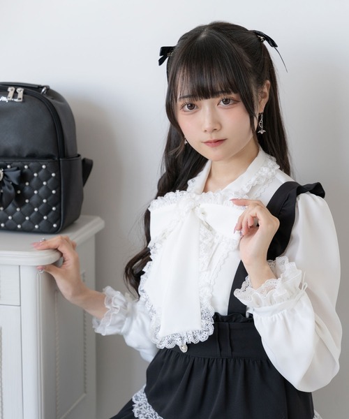 DearMyLove ブラウス シャツ レースフリルたっぷり上品ボウタイリボン