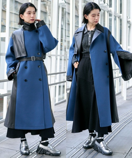 HARE（ハレ） コート チェスターコート ウーリーテックフェイクレザー