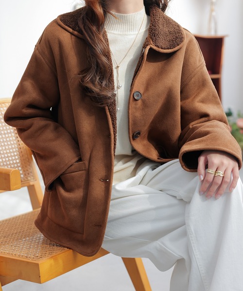 ムートンコート ボアコート リバーシブル襟付きコート レディース