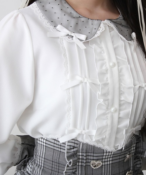 DearMyLove ブラウス シャツ キラキラビジュレースリボンブラウス