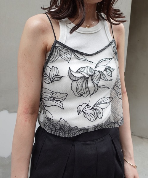 CORNERS（コーナーズ） キャミソール チュール花柄刺繍ビスチェ