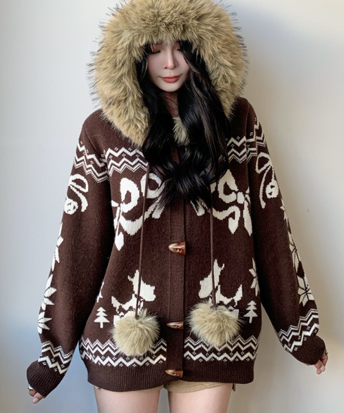 Sibra（シブラ） コート アウター 取り外し可能ファー付きノルディック