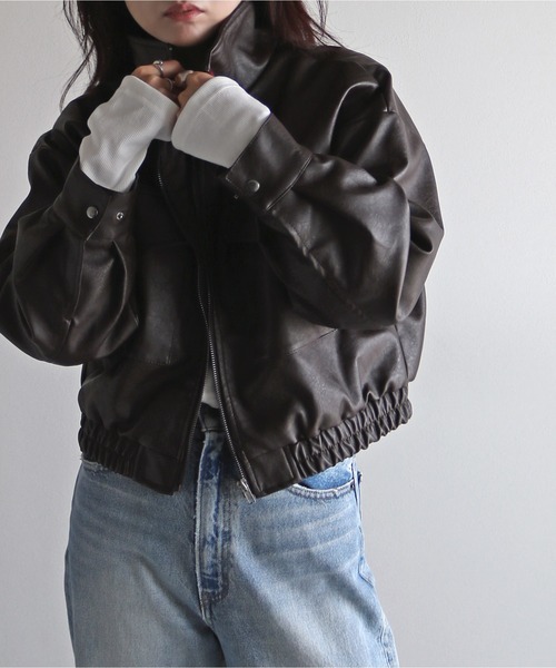 ブルゾン アウター ヴィンテージPUレザージャケット レディース