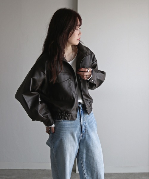 ブルゾン アウター ヴィンテージPUレザージャケット レディース