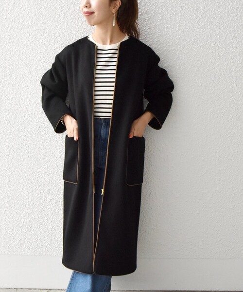 SHIPS any any: ノンミュールジングウール コクーン ノーカラー