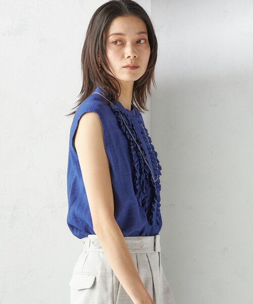 SHIPS（シップス） ブラウス シャツ 「手洗い可能」麻混 フロント