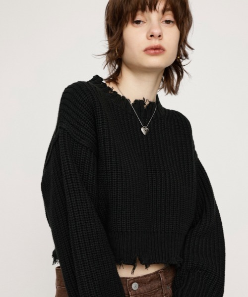 SLY（スライ） ニット セーター DAMAGE CROPPED KNIT TOPS ダメージ
