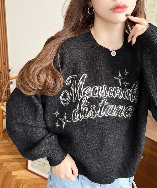 moment+ ニット セーター ラインロゴジャガードニットプルオーバー