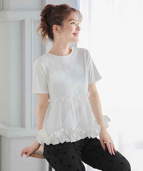 Fit more（フィットモア） tシャツ 裾フリルオーガンジー切り替えT