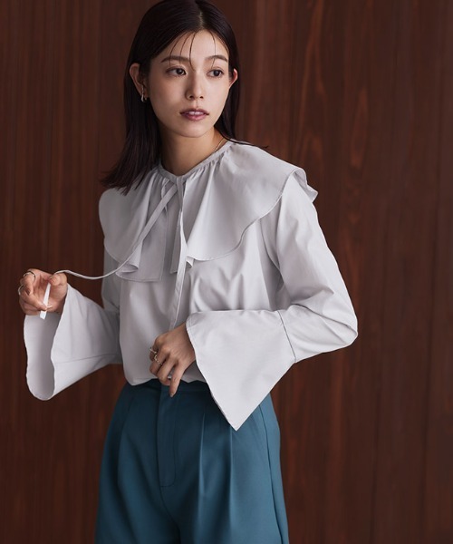 Pierrot（ピエロ） ブラウス シャツ ケープ襟付きフレアスリーブ