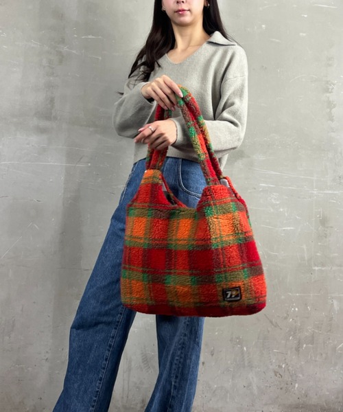 ショルダーバッグ バッグ ボア チェック柄プリント A4対応 大容量