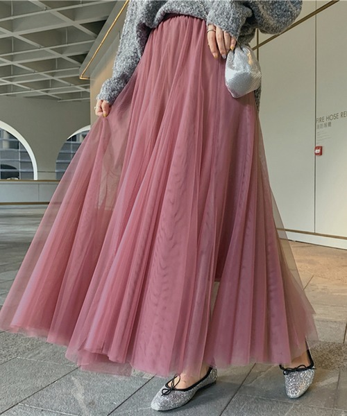 DAY CLOSET スカート 「裏地付き」ふんわりシフォンのシアーチュール