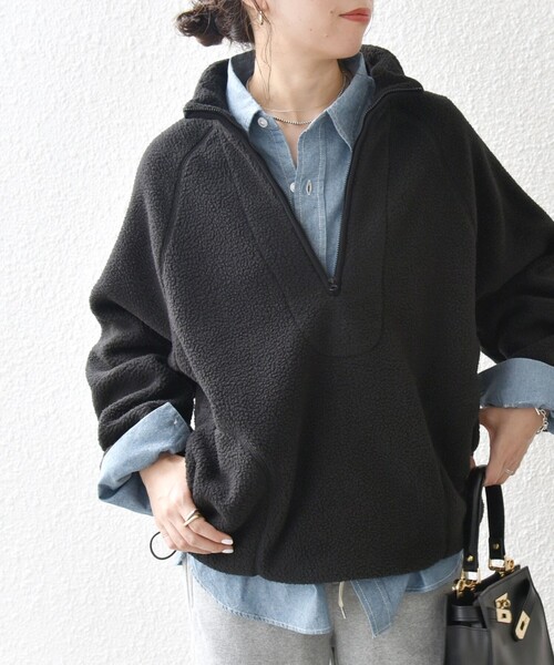 SHIPS any トップス any:「洗濯機可能」ボア フリース ハーフジップ