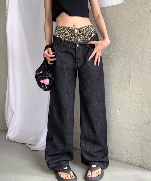 CANVAS+ ジーンズ デニム デニムパンツ 「CANVAS+」レオパード柄ダブル