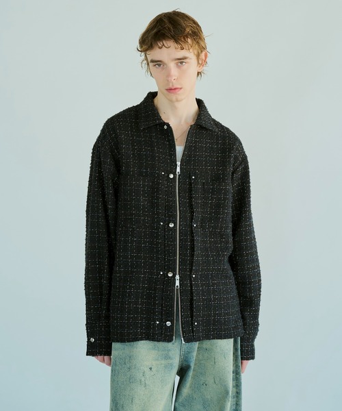 Camphor wood シャツ lame tweed double zipper shirt jacket / ラメ
