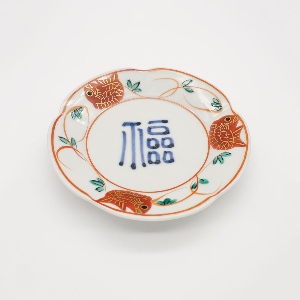 LP-12B 福字赤絵鯛文 銘々皿 – 美濃焼・呉須赤絵・テーブルウェアの
