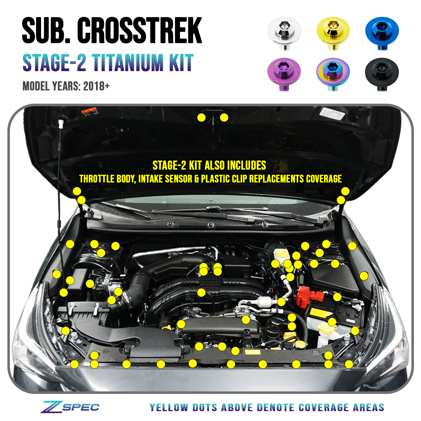 ZSPEC Stage-2 Dress Up Fastener Kit, Subaru CrossTrek, Titanium
