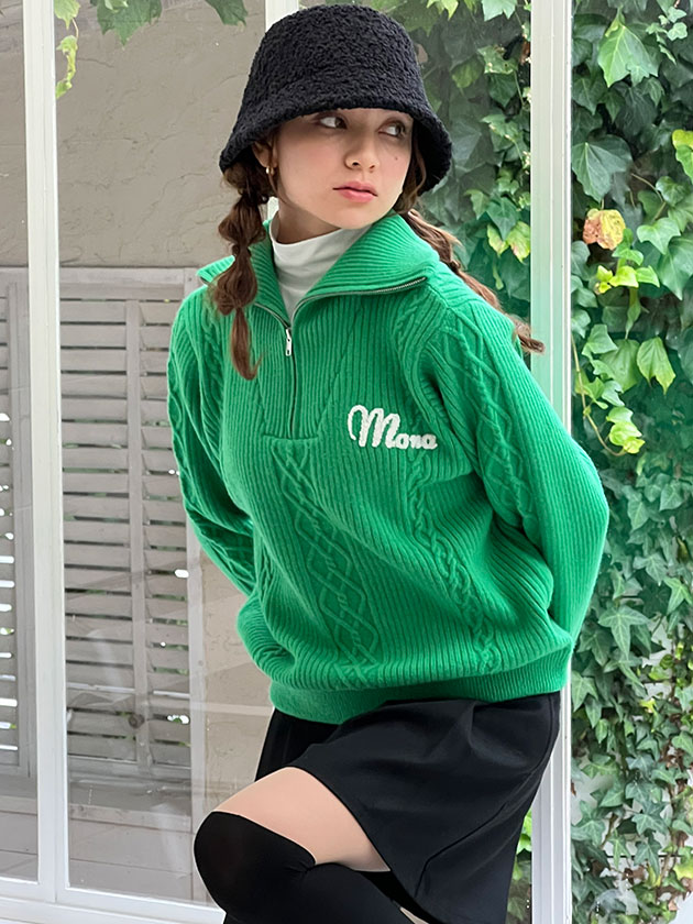 モナデルソル ケーブルハーフジップニット M0069（グリーン
