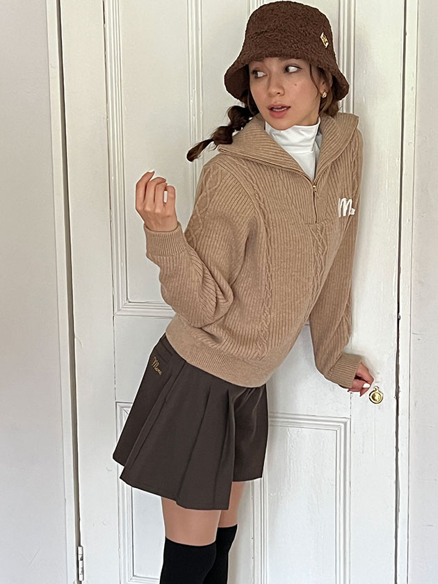 モナデルソル ケーブルハーフジップニット M0069（グリーン