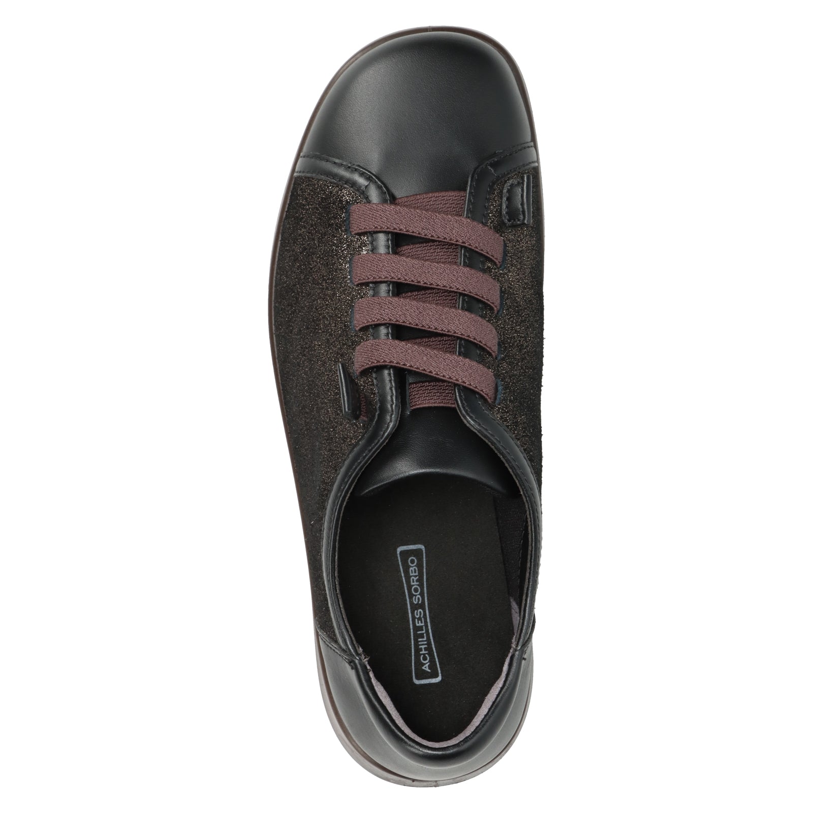 アキレス・ソルボ C 616 黒｜ラメ×スムース革3Eゴム紐シューズ｜秋冬