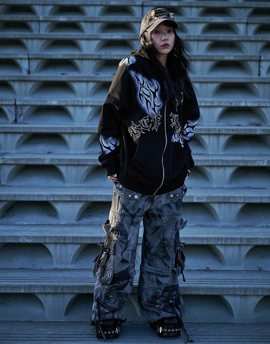 REFLEM【レフレム】トライバルラインストーン長袖ジップアップパーカー