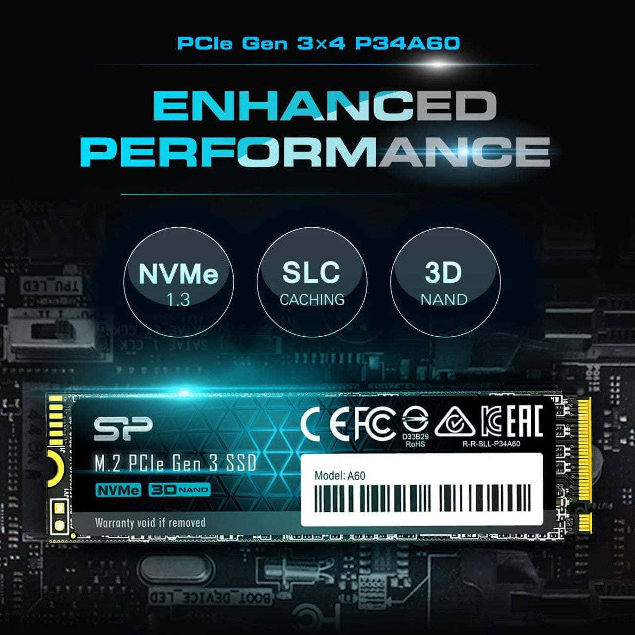 Silicon Power 1TB P34A60 NVMe M.2 PCIe Gen3x4 2280 SSD read speeds