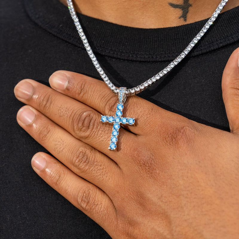 Sapphire Cross Pendant - Blue – Adamans