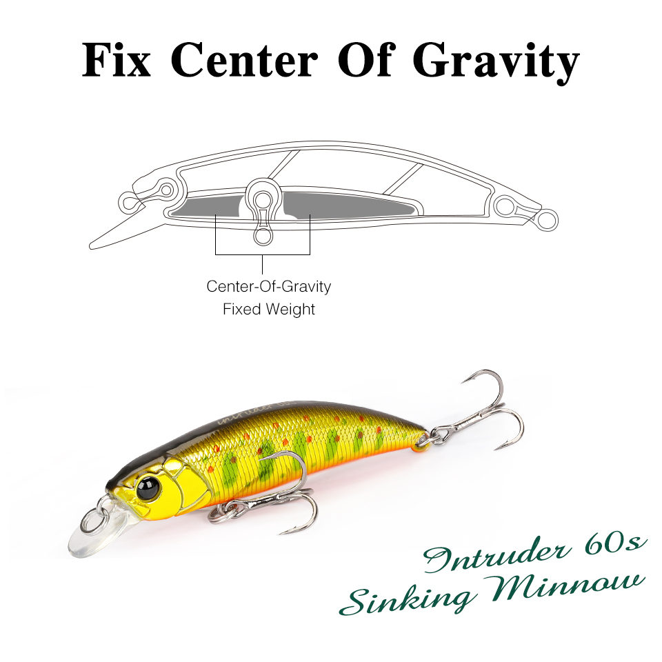 TSURINOYA 60S Sinking Minnow Fishing Lure New Model INTRUDER 60mm