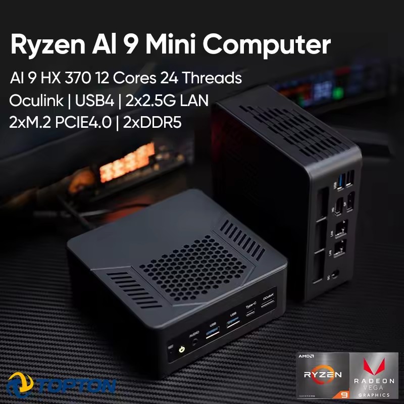ToptonミニPCゲーマーOculink AMD Ryzen AI 9 HX 370 365 7 PRO 360