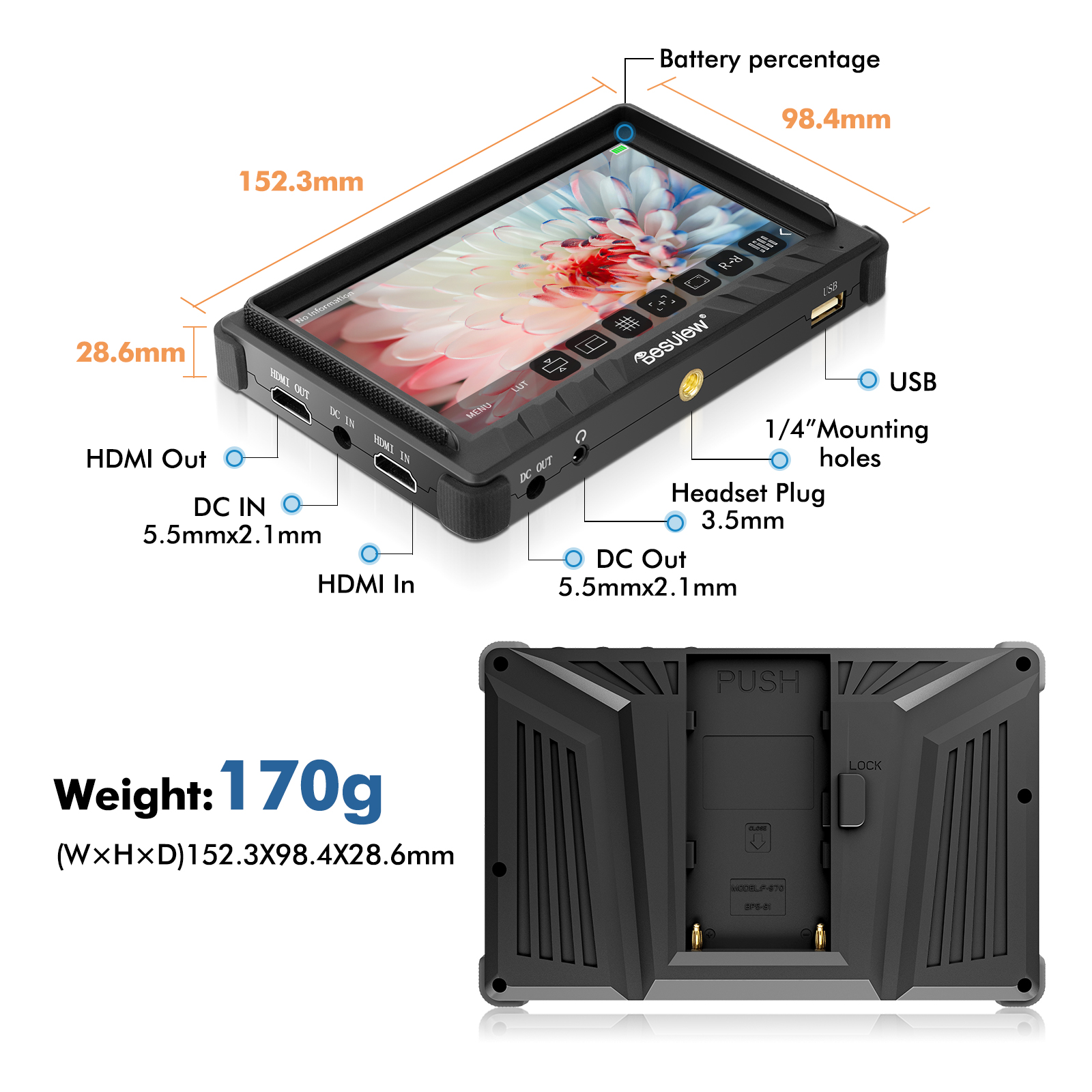 Desview P5II カメラフィールドモニター 800nits フル HD 1980*1080 高