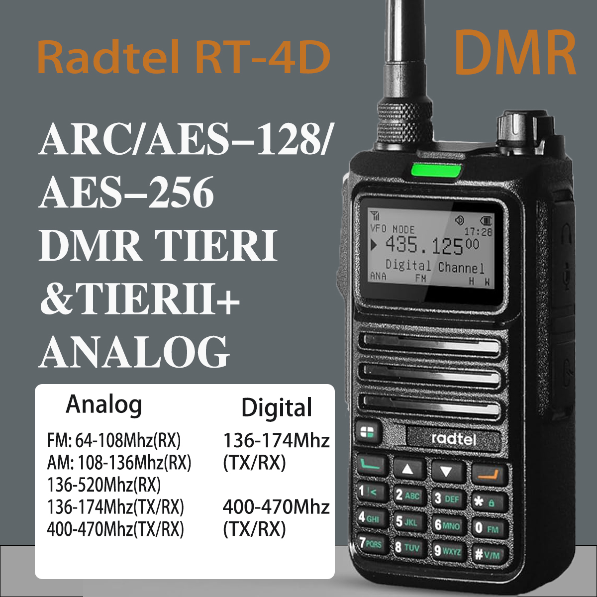 Radtel-デジタルdmrトランシーバー、RT-4D、デュアルモード、アナログ