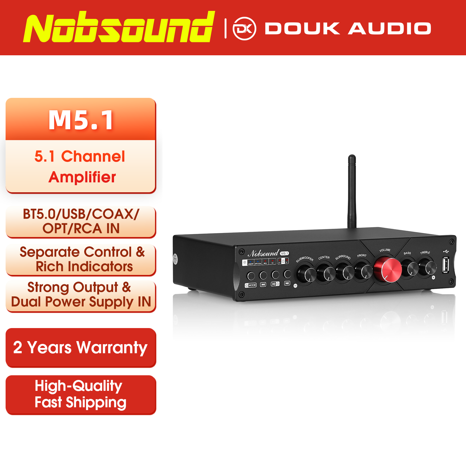 Nobsound M5.1 Digital Bluetooth Receiver 5.1 Channel Coaxial