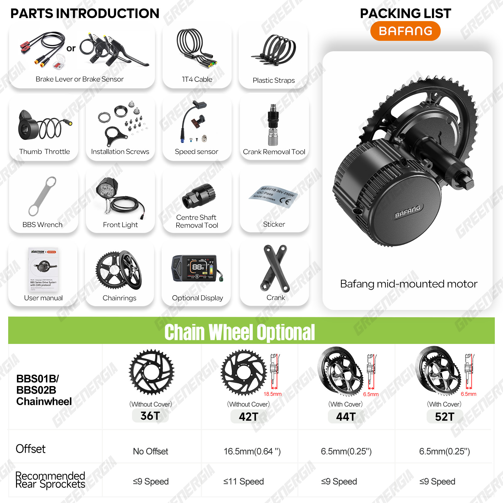 Bafang BBS02B 36V 500Wミッドドライブモーター自転車電動自転車変換