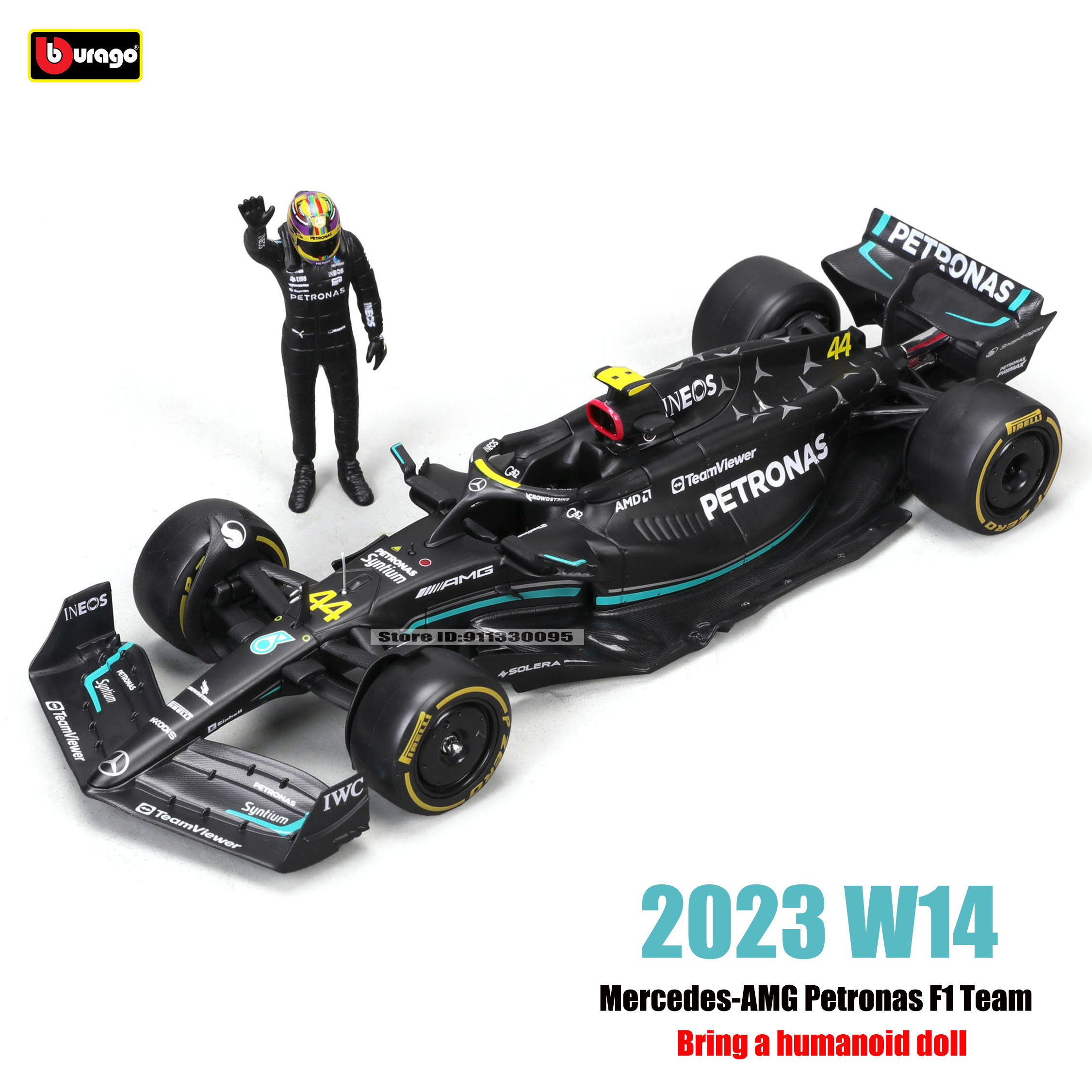 Bburago 1:24 2023 F1 Mercedes-AMG W14+Winning Doll 44# Hamilton 63