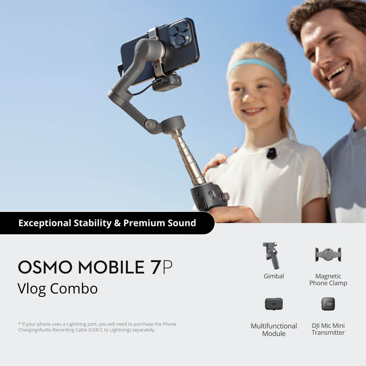 DJI Osmo Mobile 7P Vlog Combo (Mic Mini Transmitter) Robust 3-Axis