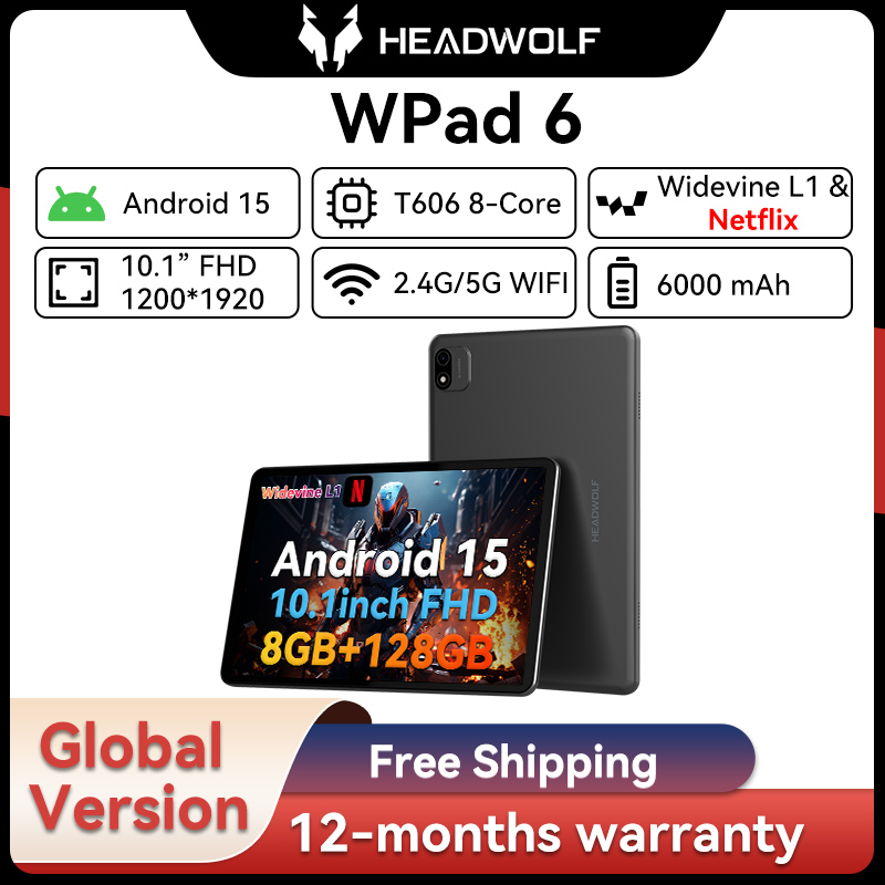 Headwolf WPad6 Android 15 WiFi タブレット 10.1 インチ FHD 1920