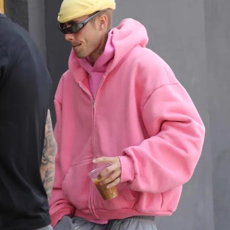Pink Justin Bieber SKYLRK Embroidery Cardigan Hoodie Men Women