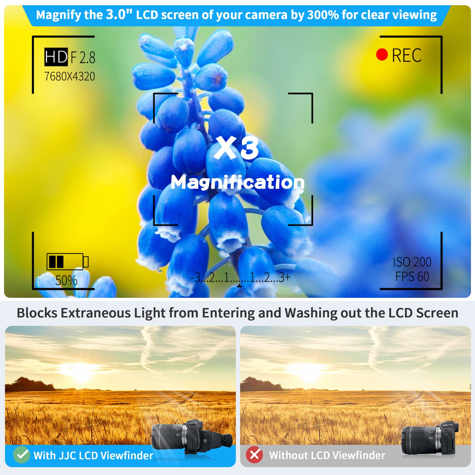 JJC 3X LCD Viewfinder Extended Soft Eyecup for Fuji X-T30 III X-T5