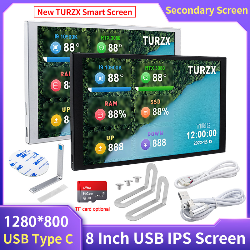 TURZX 8 Inch Secondary Screen 1280x800 IPS Smart LCD CPU GPU RAM
