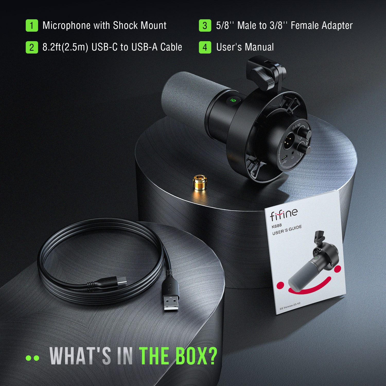 FIFINE USB/XLR ダイナミックマイク、ショックマウント、タッチ