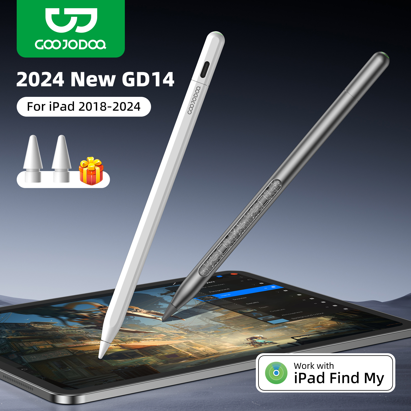 Goojodoq-スタイラスgd14for apple、pencil 2、ipad、find my for ipad