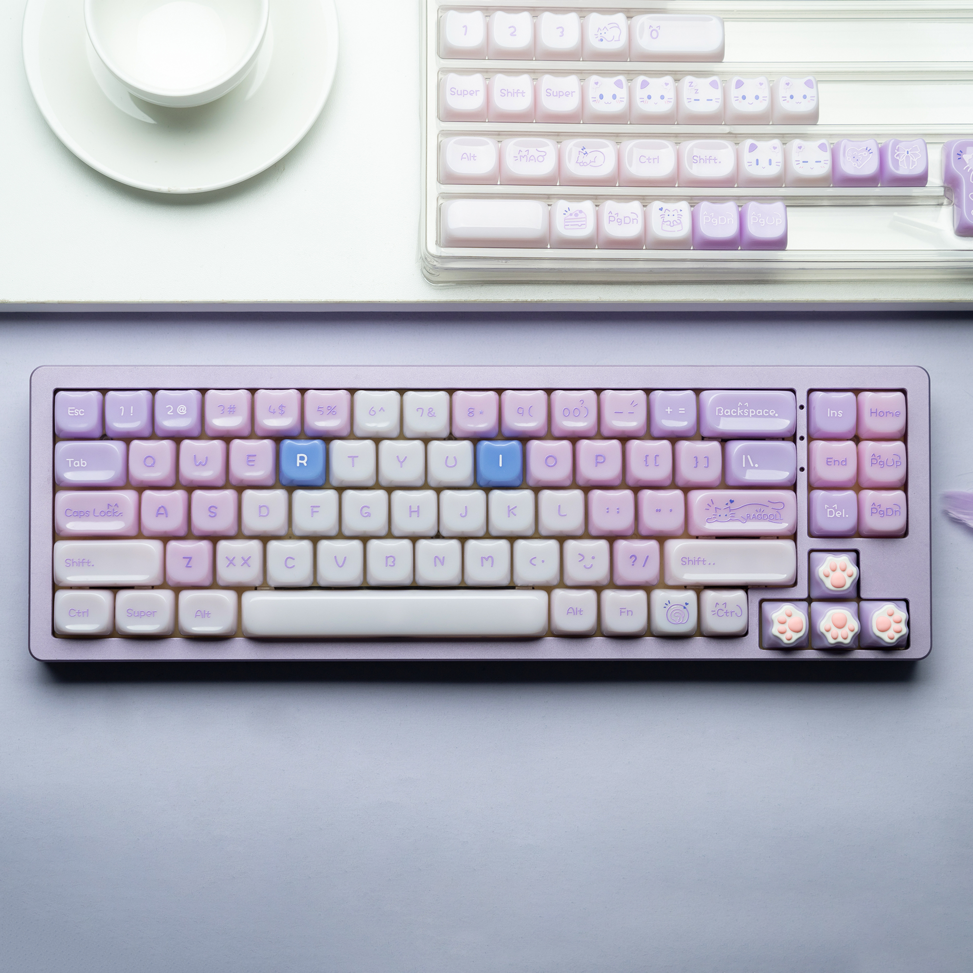 148 Keys MAO Profile Purple Cat PBT Keycaps Customs Dye Sub Key