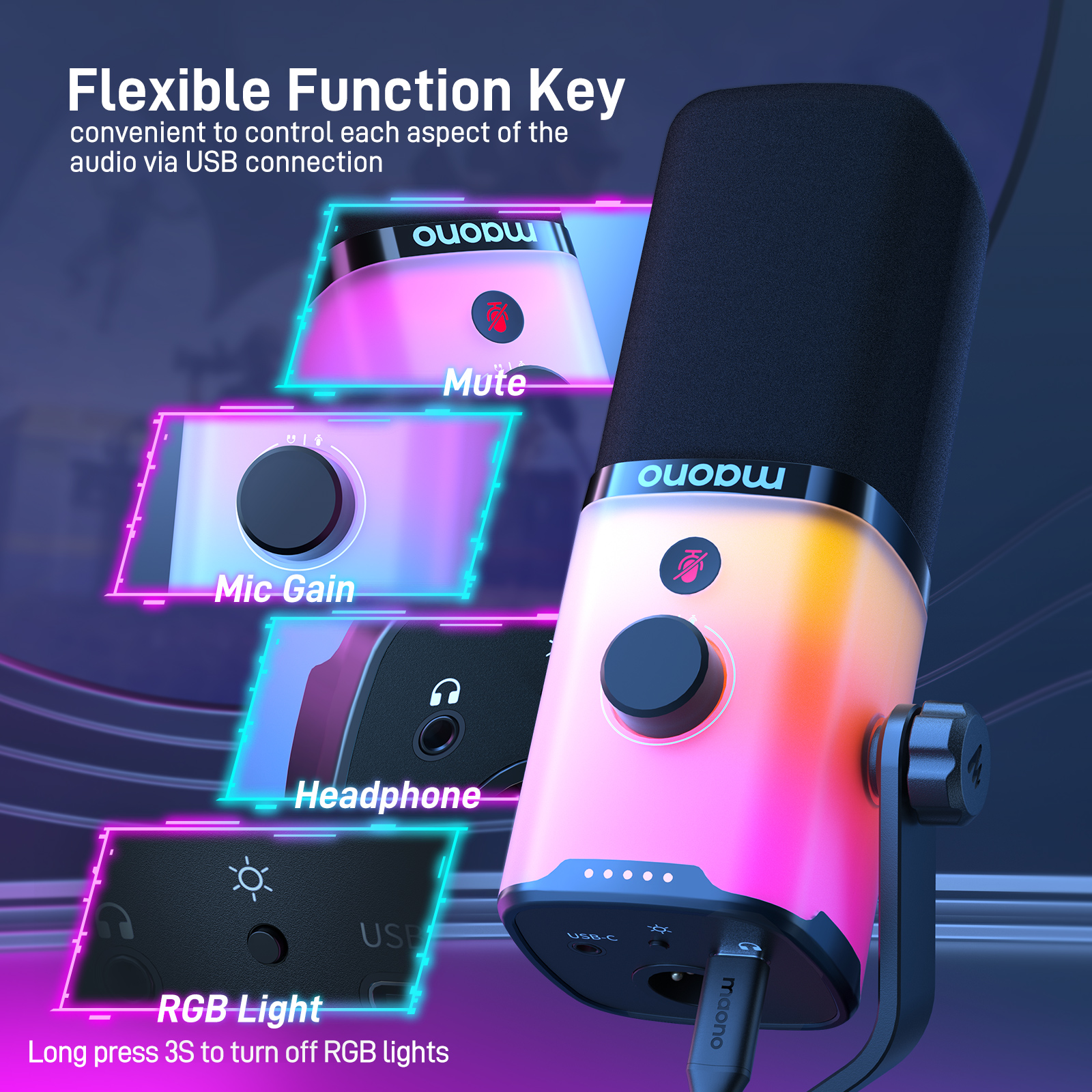 Maono pd100xゲーミングマイク、eqソフトウェアrgb付きUSB/xlr
