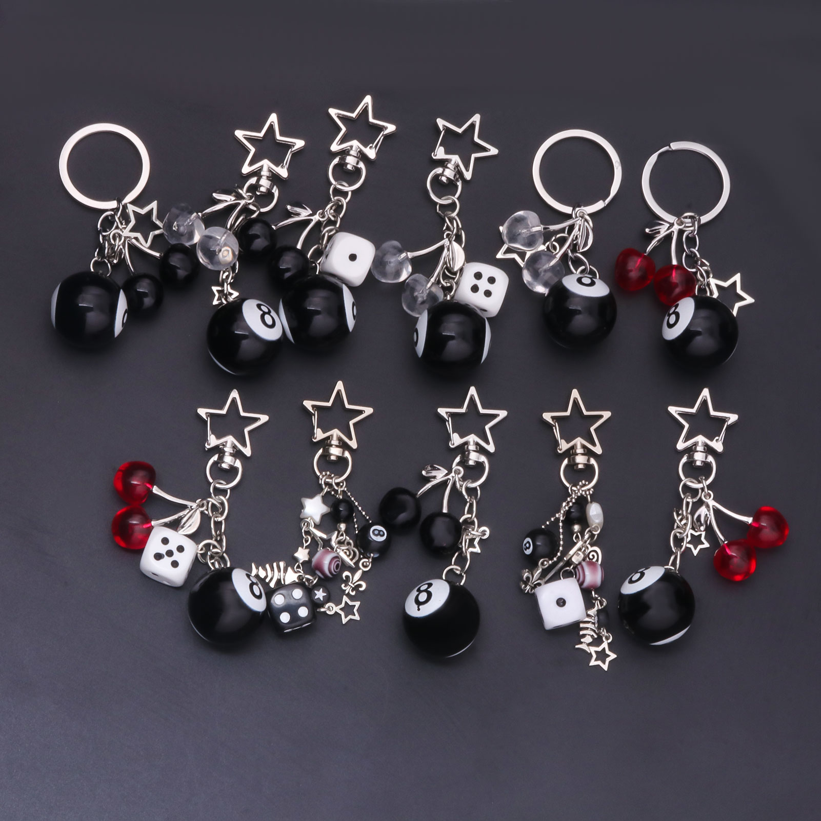 Fashion 8 Ball Fruit Cherry Dice Star Keychain Phone Accessories