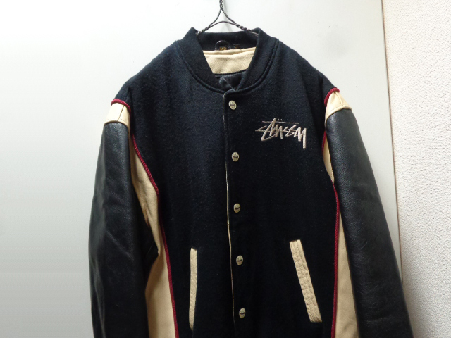 90'S OLD STUSSY SS COUPE LEATHER×MELTON STADIUM JACKET（オールド