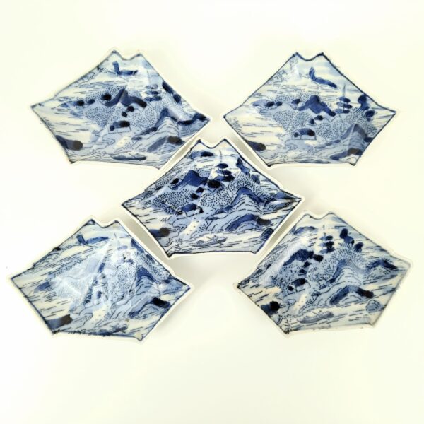 伊万里 染付型紙摺印判変形皿 五枚組 – 古美術西川