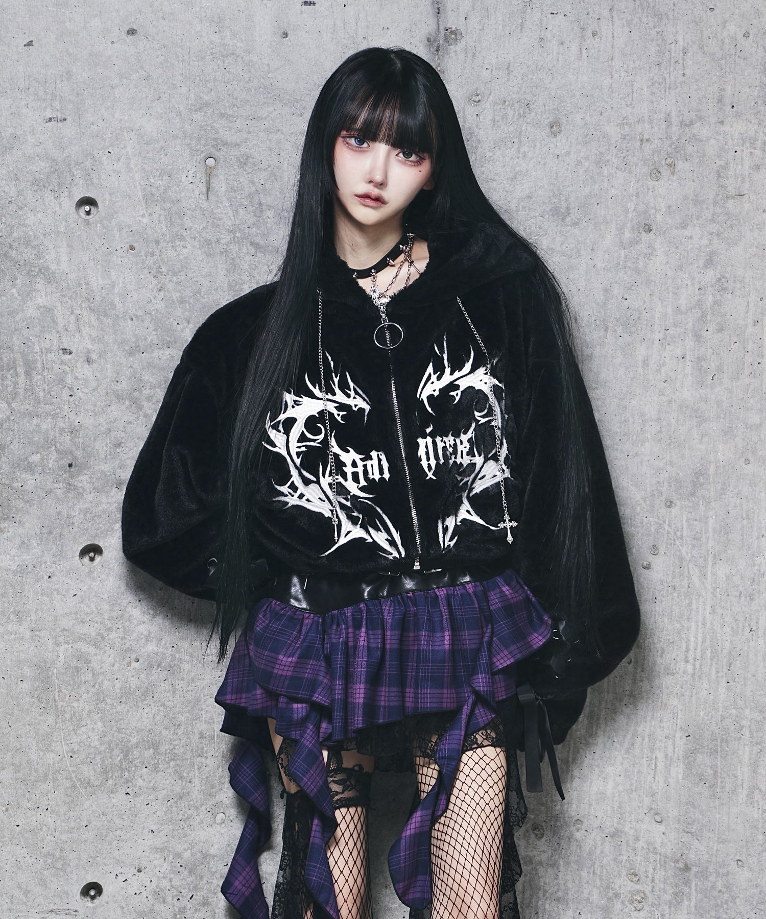 ネコ耳ハートロゴ刺繍ZIPショートファーコート– A AM STUDIO